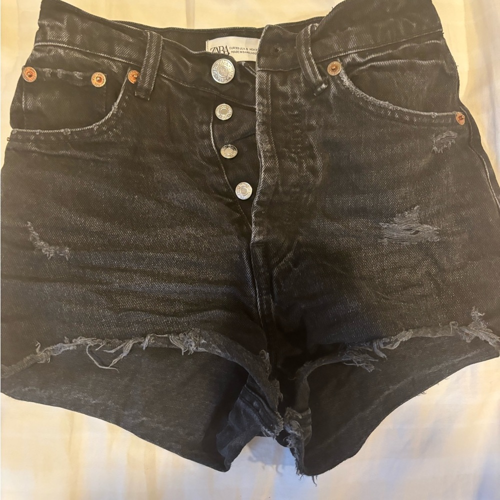 zara black denim shorts